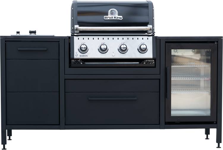 Burnout Kitchen - Burnout BBQ Block Shadow mit Broil King Baron 420, Infrarot-Seitenbrenner und Kühlschrank