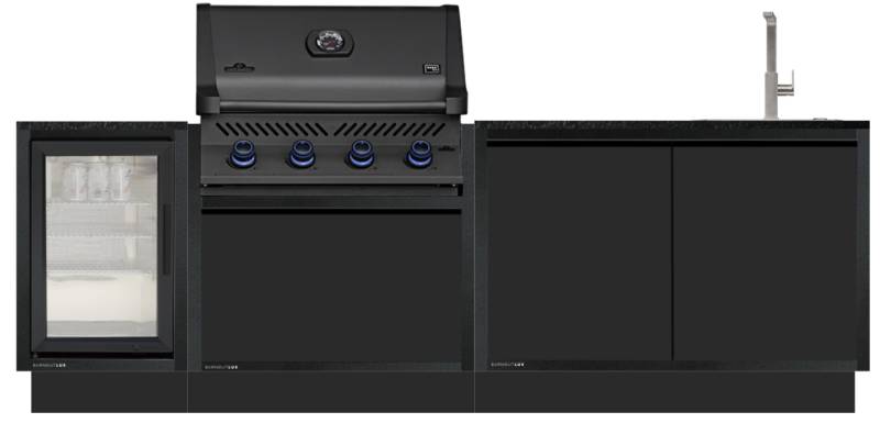 Burnout Kitchen: BurnoutLUX Outdoorküche mit Napoleon Prestige 500 Burnout Sonderedition Shadow, Kühlschrank und Spüle