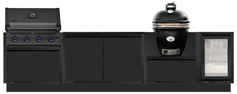 Burnout Kitchen: BurnoutLUX Outdoorküche XL Black mit Napoleon Sondermodell Prestige 500 Shadow und Monolith Avantgarde Keramikgrill