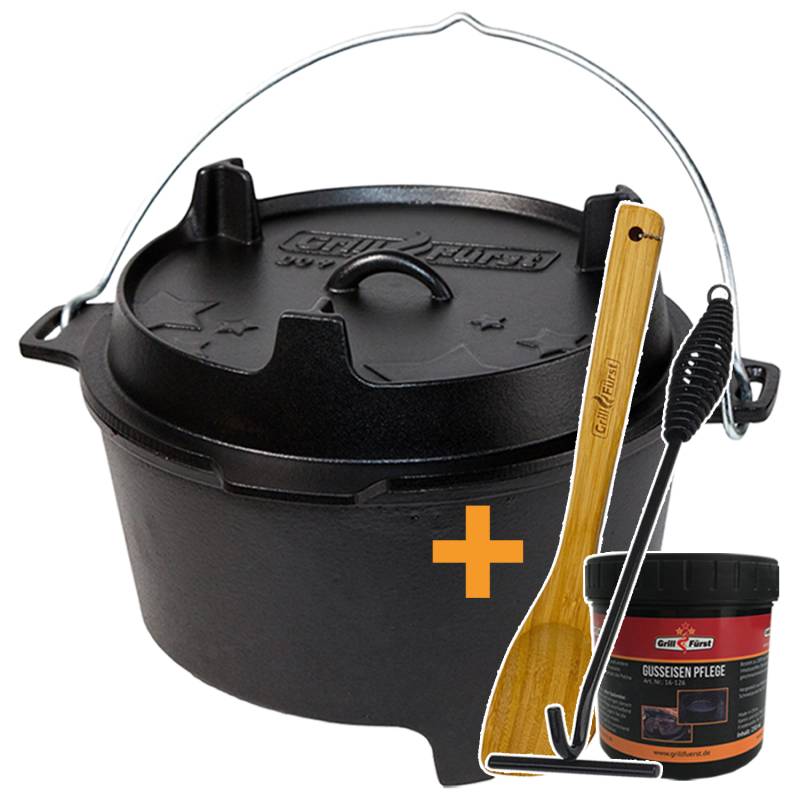 Grillfürst Dutch Oven Set BBQ Edition DO9 - X-Deal inkl. Pflegepaste, Deckelheber und Kochlöffel