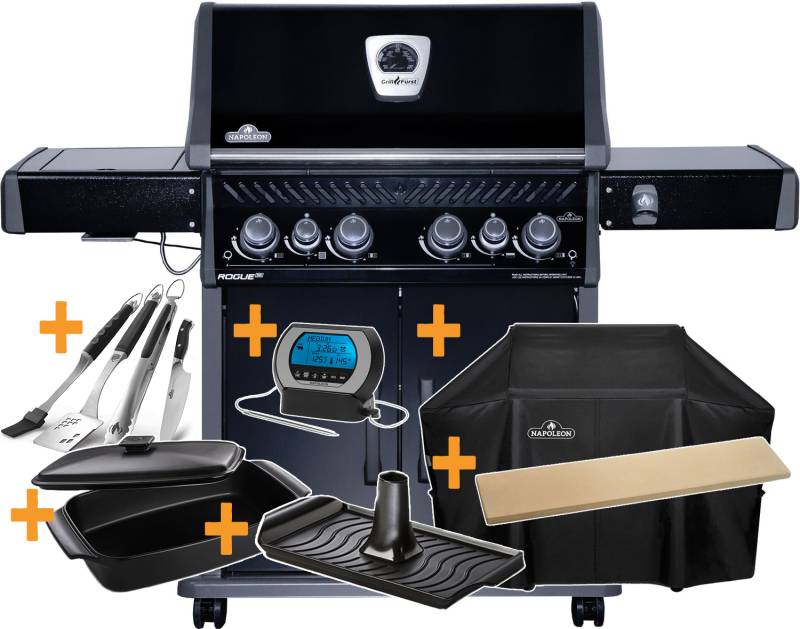 Napoleon Rogue SE 525 Gasgrill - all-black Grillfürst Edition - Monster Deal mit XL Grillzubehör-Set