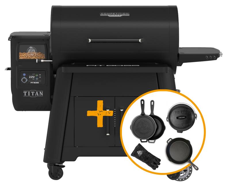 Pit Boss Pelletgrill Competition Series 1600 Titan / WiFi + Gusseisen Starter Set 6-teilig