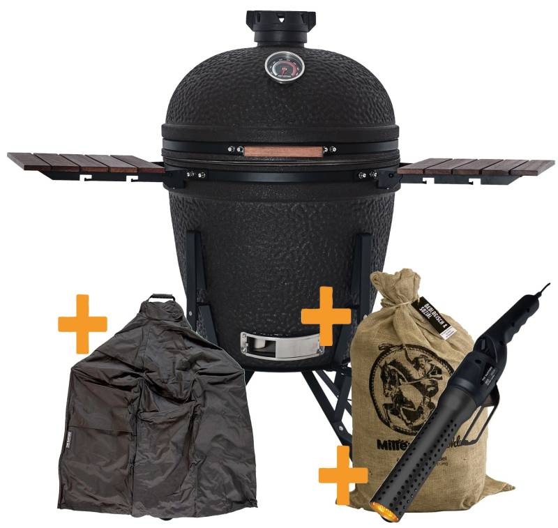 The Bastard Keramikgrill Urban XL - Complete - schwarz matt - Set inkl. elektrischem Grillanzünder, Abdeckhaube und Holzkohle